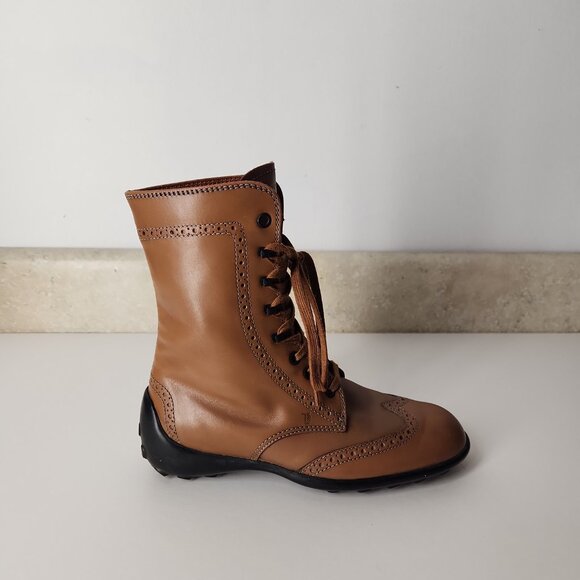 Tod's brown leather lace-up ankle boots brogue detailing womens 36 EU / 6 US - Picture 4 of 15
